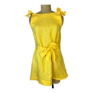 Decker Yellow linen Sleeveless low v back tie shoulder Dress